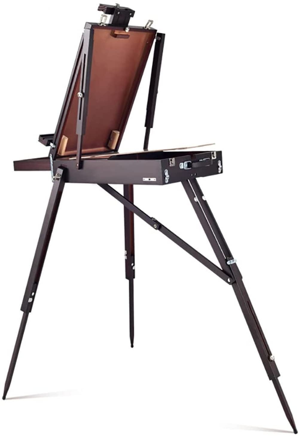 EUTYRG Caballete de Pintura, Caballete de Caja de Pintura al óleo portátil para Pintura artística, Estante de Pintura al óleo con Mango de Madera Maciza, Caja de Herramientas de Pintura en Color (A)