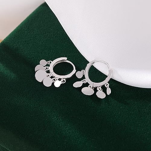 SLUYNZ 925 Sterling Silver Disc Earrings Huggie Hoop for Women Teens Coin Hoop Earrings Cluster Drop Earrings Tassel4