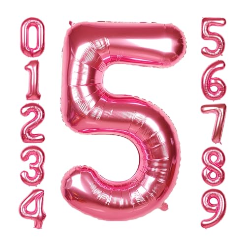 Image of 40 Inch Giant Hot Pink Number Balloon, Mylar Foil Helium Hot Pink Balloons for Birthday Party, Number 5 Balloon for Birthday Decorations, Hot Pink 5 Birthday Balloon