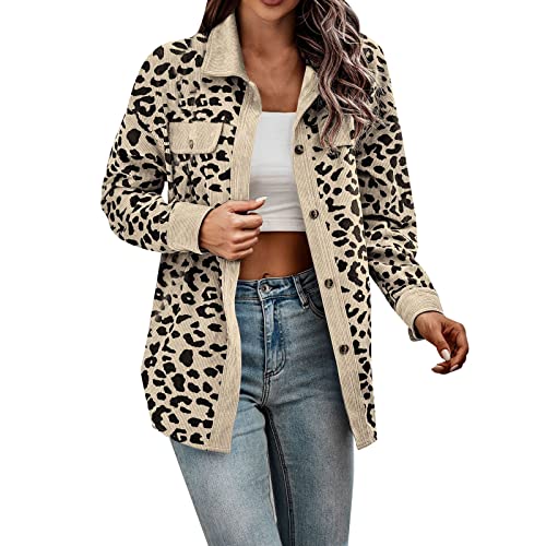 Chemise velours côtelé femme léopard coupe oversize avec poches pour l'automne et l'hiver