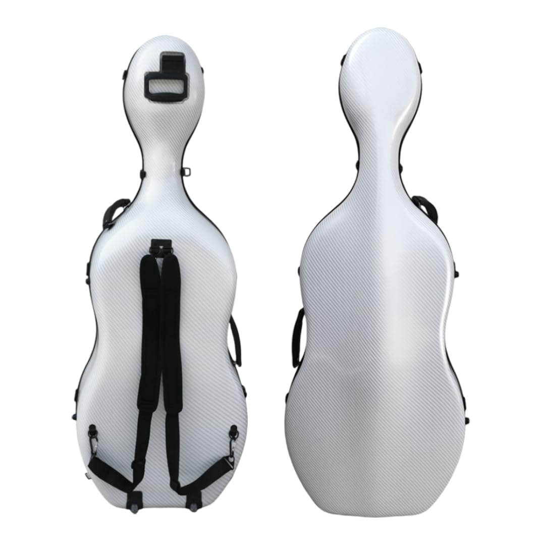 Custodia rigida in fibra di carbonio composita per violoncello 4/4 con ruote resistenti e cinghie per zaino, design a sospensione, manico integrato, guscio rigido impermeabile, peso 4 kg