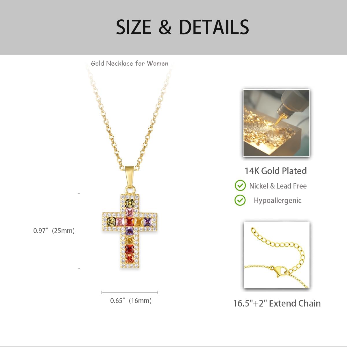 Diamond Cross Pendant Gold Necklace for Women in 14K Plated - Dainty God Lords Prayer Religious Cross Jewelry Gifts for Women - Image 5