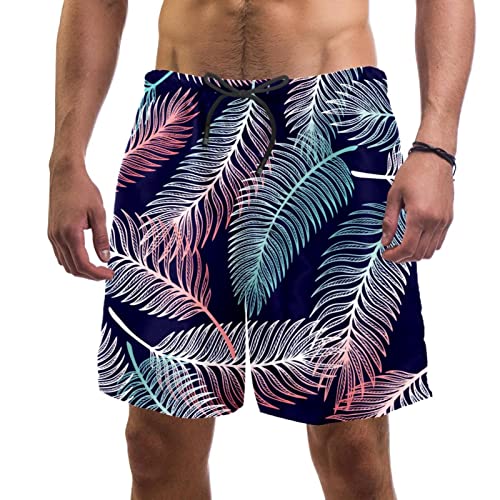 Short de plage JDEZ pour hommes avec motif plumes colorées et légères