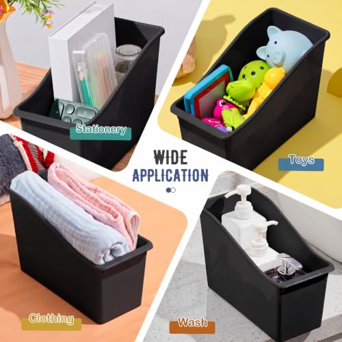 Image of Geetery Plastic Book Bins for Classroom, 6 Pcs, Black