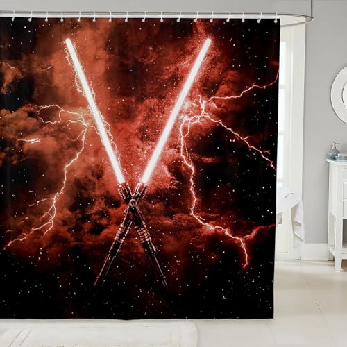 Erosebridal Lightsaber Boys Fabric Shower Curtain,Future Technology Metaverse Shower Curtain Yellow Lightning Neon Gradient Waterproof Bathroom Curtains 72" W X 72" L,Galaxy Starry Sky Bath Curtains