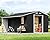 Jocisland 10.6x10.3x6.3 FT Galvanized Metal Storage Shed with Open Firewood Bay, Sliding Doors & Ramp, 2 Windows & Vents, Weather-Resistant Outdoor Tool/Garden Shed, Dark Grey/White