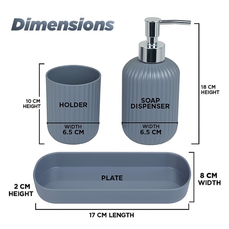 Image of 3PCS Set Bathroom Soap Dispenser Set with Toothbrush Holder and Vanity Tray Unbreakable (Grey)