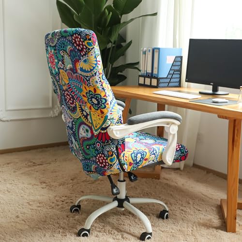 Image of FORCHEER Large Office Chair Cover Stretchable Boho Printed Computer Chair Cover Armrest Office Desk Chair Slipcover Washable Durable
