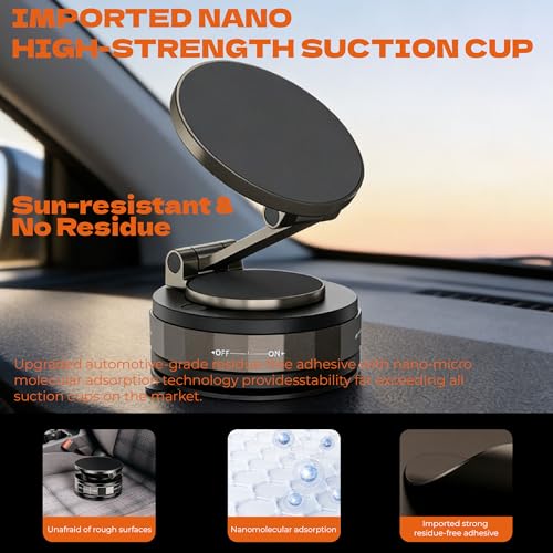 LENOLL Magnetic Car Phone Holder 2x2x1.4 Inch, 360° Dual Axis Adjustable with, Secure Vacuum Suction Cup for Dashboard Windshield, Universal Car Mount for Office Desk-Black - image 4