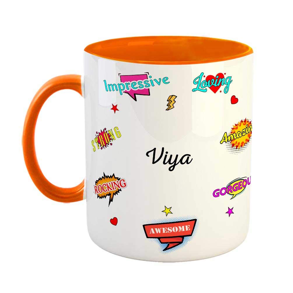 FABTODAY Ceramic Coffee Mug - Best Gift for Happy Birthday, Anniversary, Return Gift, Everyday Gifting, Color - Orange, Name - Viya