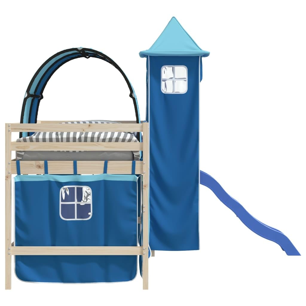 Cortinas para cama alta con túnel y torre azul de poliéster, juego de accesorios de 7 piezas con bolsillos de almacenamiento, fijación estable y diseño adecuado para niños