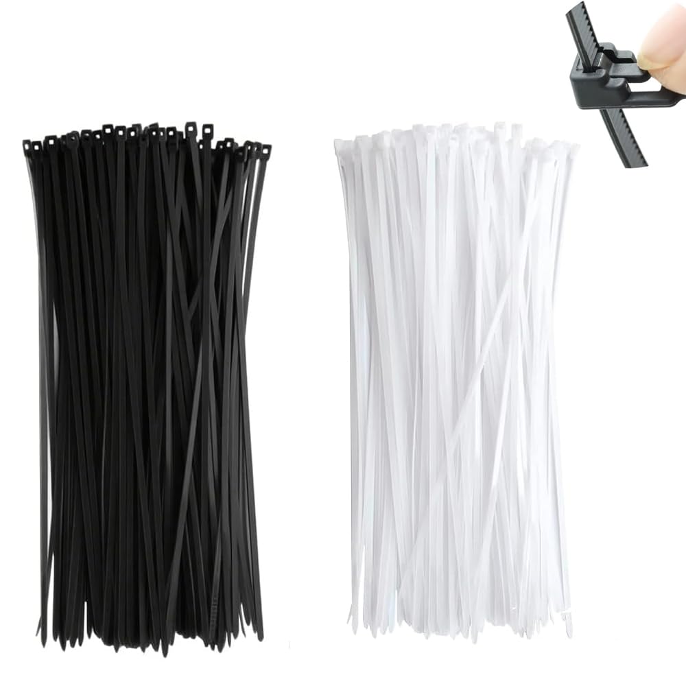 Mzoyouro Black/White 200Pcs Cable Ties, And Cable Ties, Nylon Zip Ties, Secure Self-Locking Mechanism, For Home, Garden, Office And Diy(2.5X200mm)