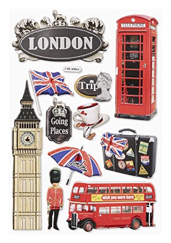 Feuille d’autocollants 3D motif Angleterre/Londres 18,5 x 12,5 cm