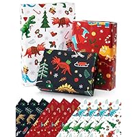 WERNNSAI Dinosaur Christmas Wrapping Paper - 10 Sheet Christmas Dinosaur Wrapping Paper 51 x 69cm Dino Theme Gift Wrap Paper for Kids Christmas Birthday Baby Shower Xmas Gift Wrapping Paper