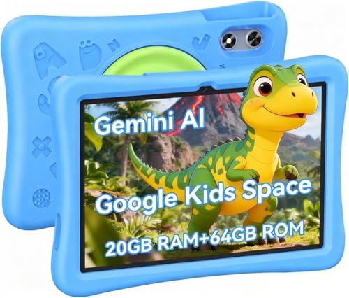 SVITOO Kids Tablet 10 Inch, Android Tablets Toddler Tablet with Parental Controls, 20GB Ram 64GB ROM 1TB Expandable, Dual Camera,6000mah WiFi 6, Shockproof Eva Case Blue