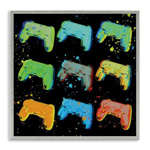 'Neon Pop Style Gaming Controllers Paint'| Framed Giclee Art
