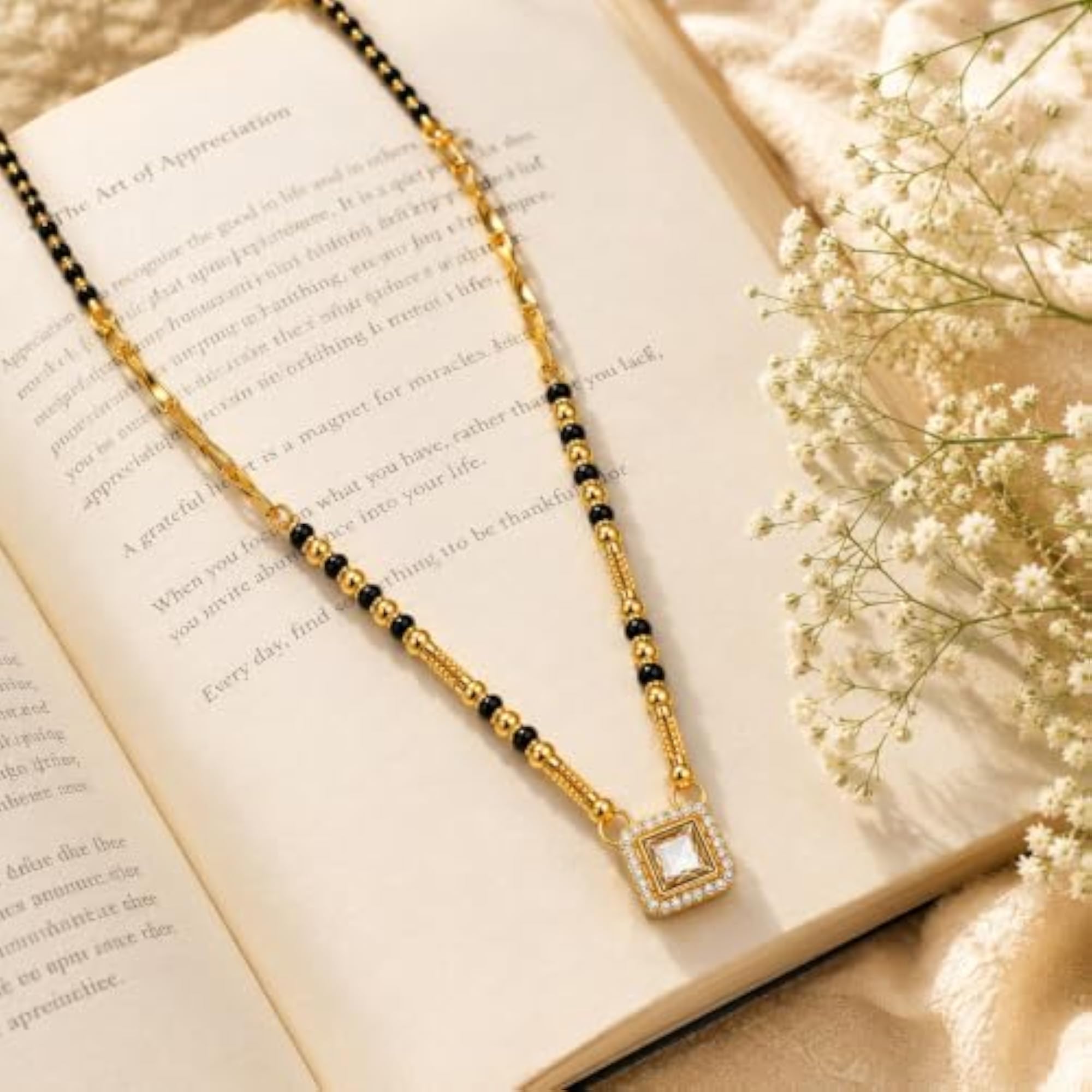 Women's Gold Plated Traditional Mangalsutra with Pearl Drop Pendant