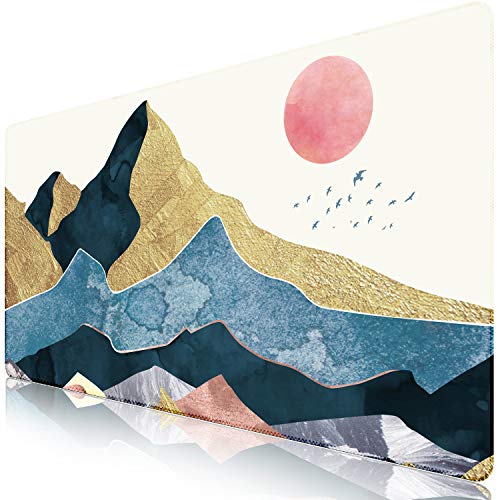 Image of iCasso Desk Mat, Extended Gaming Mouse Pad, Large Non-Slip Rubber Base Mousepad with Stitched Edges, Waterproof Keyboard Mouse Mat Desk Pad for Work, Game, Office, Home - Landscape Ink