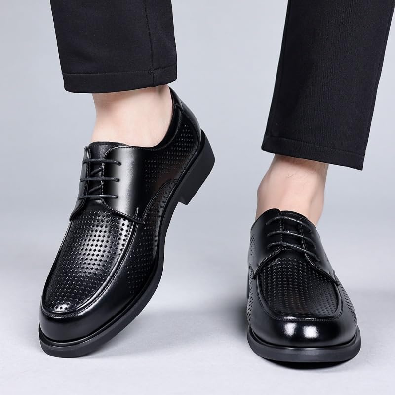 Men's Summer Leather Sandals Breathable Soft Sole Casual Dress Shoes for Business Formal Lace Up Hollow Out Oxfords3