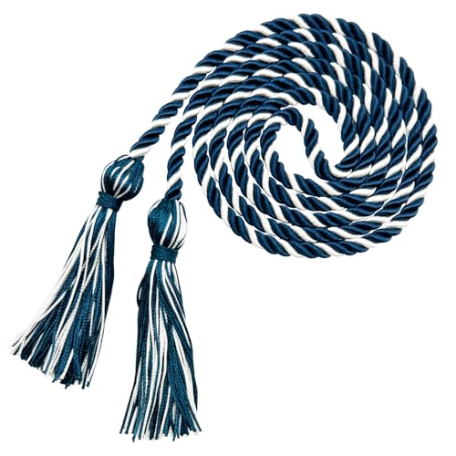 Image of Graduation Honor Cords Navy Blue and White Honor Cords with Tassels for Graduation Students