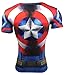 A. M. Sport Camiseta Fitness Compresion Hombre con Dibujos de Superheroes para Entrenar y Hacer Deporte. Licras. (Capitan Tirantes/Escudo) - M