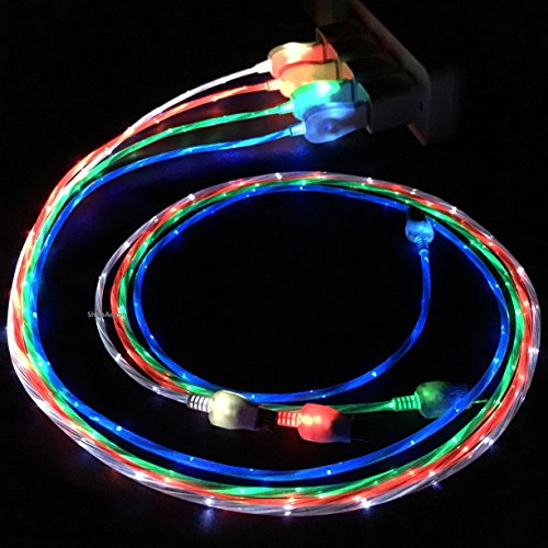Flowing LED Glow in The Dark Light Up Visible Charging Cable Micro USB Compatible with Samsung Galaxy S3 S4 S5 Note HTC (Green)