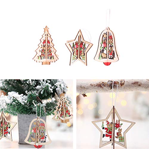 BESTOYARD 3 peças de pingentes de Natal estéreo vazados decorações de madeira em formato de estrela