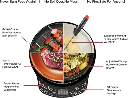 Nuwave Flex Precision Induction Cooktop, Portable, Large 6.5” Heating Coil, 10.25” Shatter-Proof Ceramic Glass, 3 Watt Settings, 4Qt Induction-Ready Healthy Ceramic Non-Stick Everyday Pan with Lid