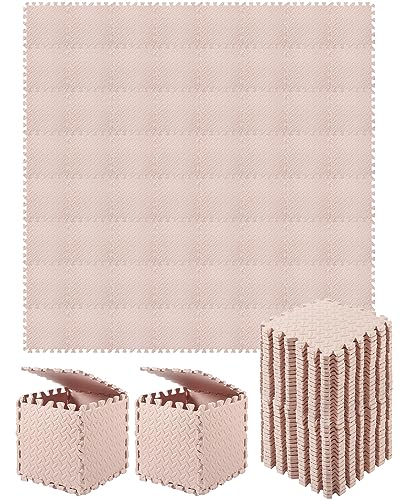 Image of Shihanee Foam Floor Baby Tiles Foam Floor Mats Play Mats Bulk with Borders Interlocking for Kids Baby Playroom Nursery Gym (Beige,64ft)