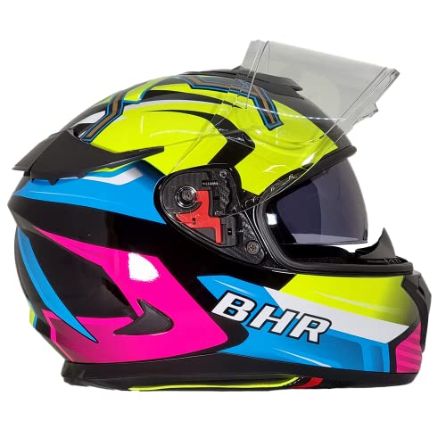 BHR Casco Integrale Moto con Doppia Visiera 813 RACE | Casco Moto Integrale Omologato ECE con Visiera Parasole | Casco Moto Uomo/Donna | SPIDER YELLOW | XL