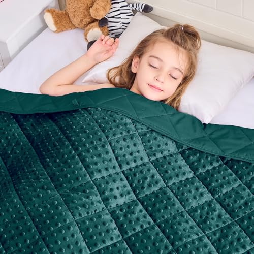 Green Weighted Blanket Kids 10lbs, 40"x60", Breathable Twin Size Cooling Minky Heavy Throw Blanket for 80-120lbs, Soft Winter Thick Big Blankets Weighted Comforter Gift for Sleeping