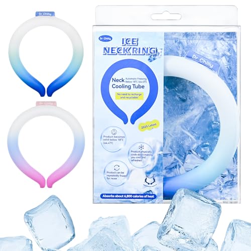 Dr Chilly Ice RingNeck Cooling Tube Hands Free Cooling Quick Freeze Gel Wearable Body Coolers for Hot Weather Reusable Adjustable Fit (Gradient Blue)
