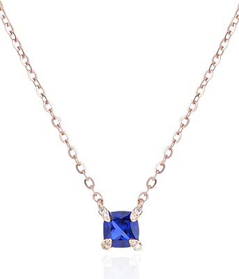 Birthstone Necklace for Women 925 Sterling Silver with 1 CT Cushion Cut Lab Grown Sapphire Gemstone Pendant Necklace Jewelry Gifts for Mon Wife Birthday Anniversary Valentines Day,18 + 2 Inch Chain