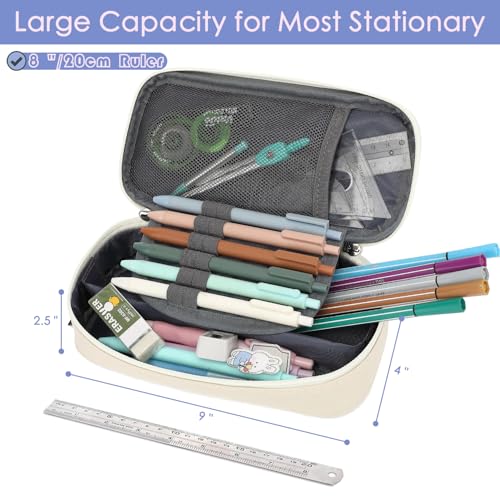 Image of FlowFly Large Capacity Pencil Case for Kids, Boys & Girls - Zippered Multi-Functional Pen Pouch, Soft & Portable Pencil Bag for School, Teens, Students, Beige