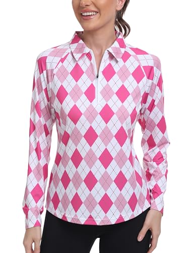 MoFiz Women's Long Sleeve Golf Polo Shirt Zip-Up Quick Dry Activewear Tennis Shirts Athletic Casual Tops with Collar2