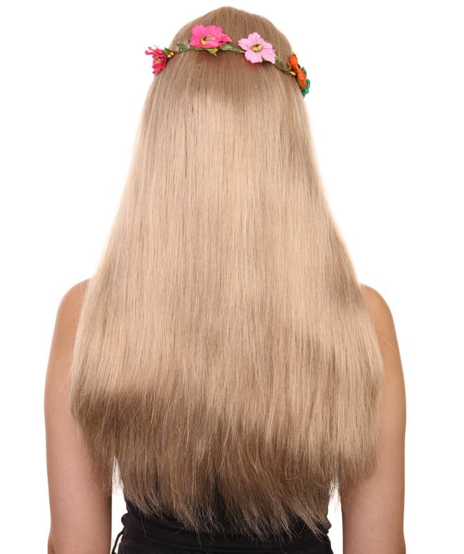 HPO Adult Women's Queen of Cats Wig with Flower Crown,Hippie Event Ready Halloween Wig for Party Ready Fancy Cosplay - Blonde - Image 4