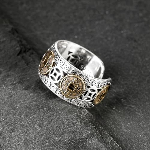 Feng Shui Coin Rings 925 Sterling Silver Lucky Wealth Money Ring Band for Men Women for Attracting Fortune Success2