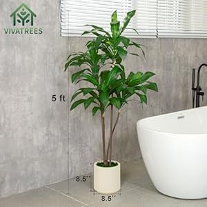 5FT Tall Faux Dracaena Tree with White Tall Planter, Artificial Plants with Natural Wood Trunk and Lifelike Leaves for Home Office Decor, Green 5FT Tall Faux Dracaena Tree with White Tall Planter Artificial Plants with Natural Wood Trunk and Lifelike Leaves for Home Office Decor Green