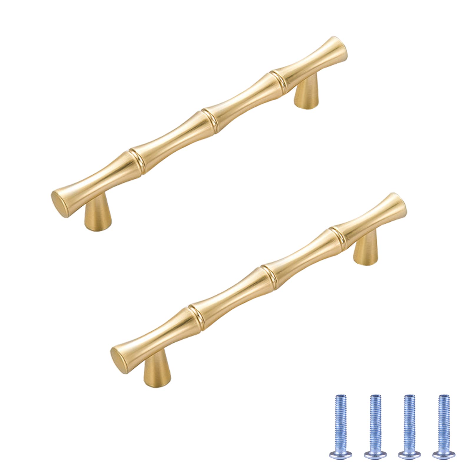 Bilindasly 3-3/4"(96mm) Bamboo Shape Cabinet Pulls Gold Dresser Pulls Kitchen Pulls Zinc Alloy Pulls Drawer Pulls Cupboard Wardrobe Furniture Pulls