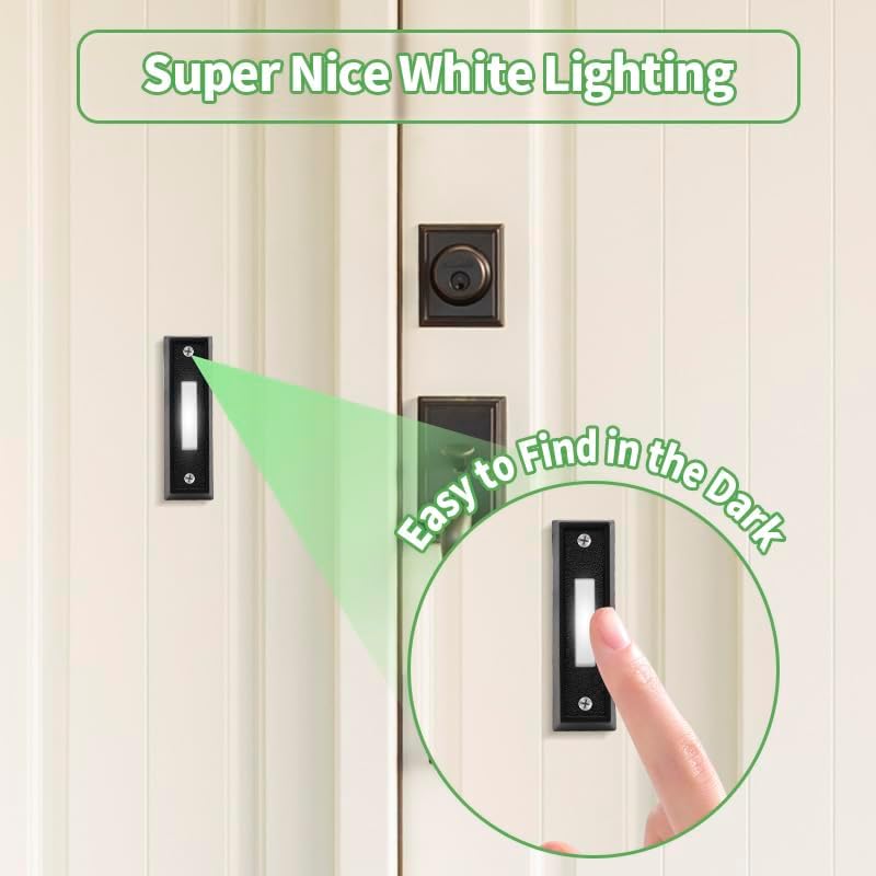 Lighted Doorbell Button, Wall Mounted Garage Door Opener Switch with LED Light Compatible with Most Wire Doorbell Chimes, Transformer, Ringers, Buzzers (2, Black,White Light)