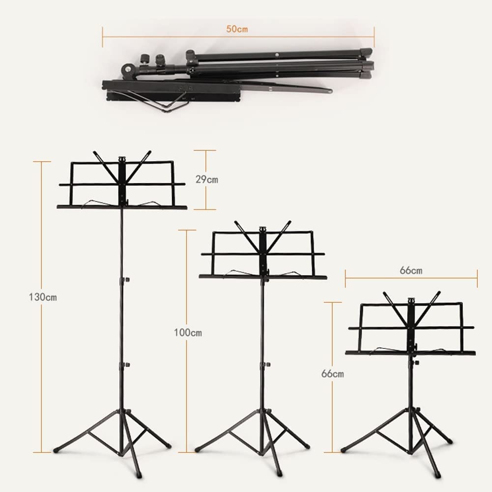 Atriles De Música Plegables Soporte De Metal para Partituras Altura Ajustable 66-130 Cm Atriles para Partituras con Bolsa De Almacenamiento para Viajes En Casa,