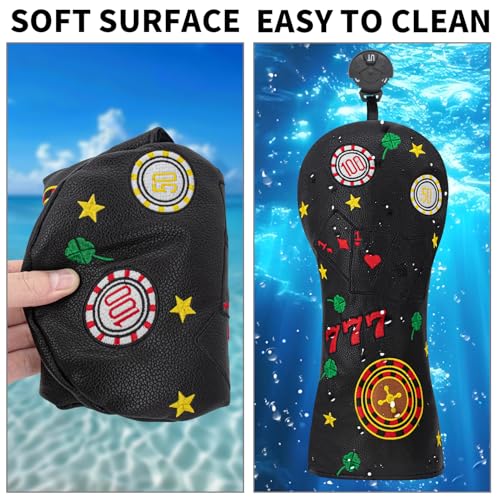 777 Playing Cards Funny Headcover - PU Leather Golf Club Cover with Embroidered Finish, Set Fits Driver Fairway Hybrid Woods (Black-Hybrid) - image 2