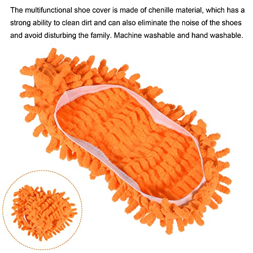 Image of MECCANIXITY Washable Cleaning Shoes Cover Multifunction Chenille Duster Mop Slippers Foot Socks for House Floor, Pack of 6 Orange