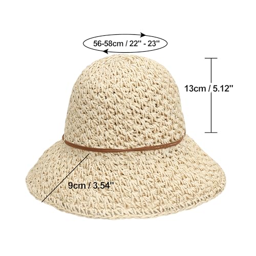 Image of Women Wide Brim Sun Hat UPF50 Straw Summer Hat Floppy Beach Hat Roll-Up