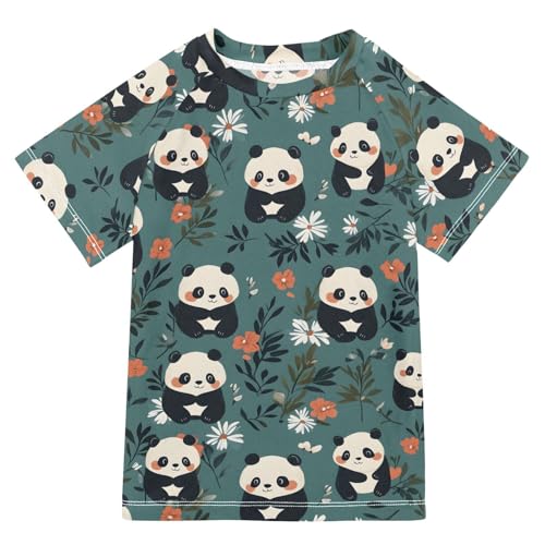 ALAZA Kids Rash Guard Boys Toddler Swim Shirts Short Sleeve Cute Panda UPF 50+ 3T