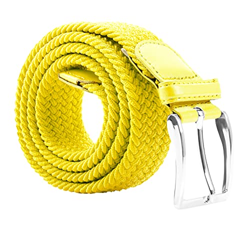 Halal-Wear Cómodo cinturón elástico trenzado - Cinturón elástico - Cinturón elástico - Cinturón de tela - Trenzado con piel sintética para hombre y mujer (amarillo) Cover