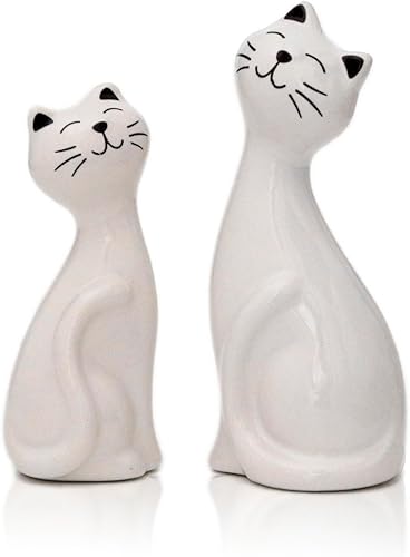 2 estatuas y figuras de gato blanco para decoración del hogar, estatua de gato blanco para amantes de los gatos