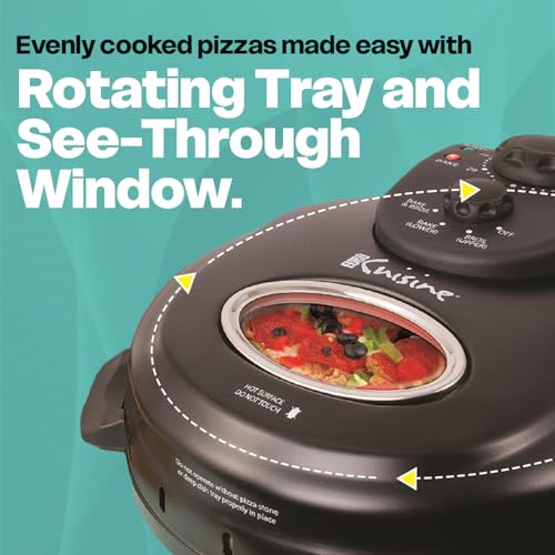 Euro Cuisine PM600 Rotating Pizza Maker with 12 Inch Non-stick Ceramic Stone & Baking Pan, Indoor Countertop Electric Pizza Oven, Automatic Timer, View window, Ideal for frozen or take-n-bake pizzas by Euro Cuisine - Image 2