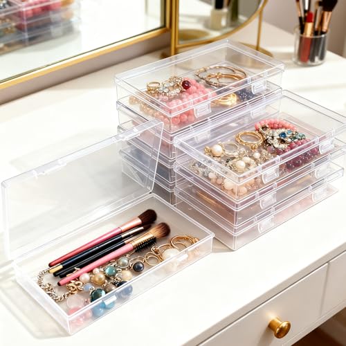 Image of 8 Pack Rectangular Clear Plastic Storage Containers | 6.5 x 3.74 x 1.18 inch, Hinged Lid, For Beads and Small Craft Items