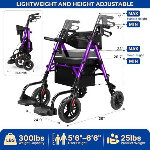 Image of Akoasm Foldable Walkers for Seniors with Seat, Rollator Wheelchair Combo